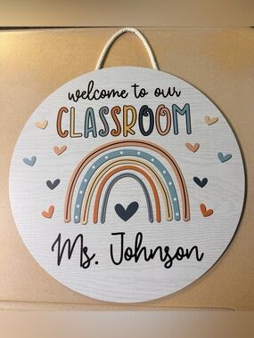 Welcome to Our Classroom Rainbow Wall Sign - Personalized with “Ms. Johnson”